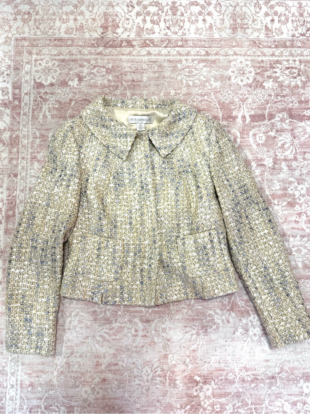 Vintage ✨ Tweed Pastel Metallic Cropped Jacket - Picture 2 of 13